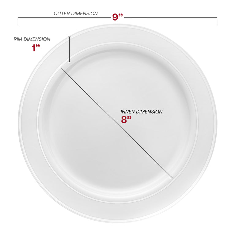 White Plastic Plates with Silver Rim