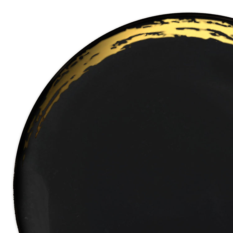 10.25" Black with Gold Moonlight Round Plastic Dinner Plates (120 Plates Per Case)