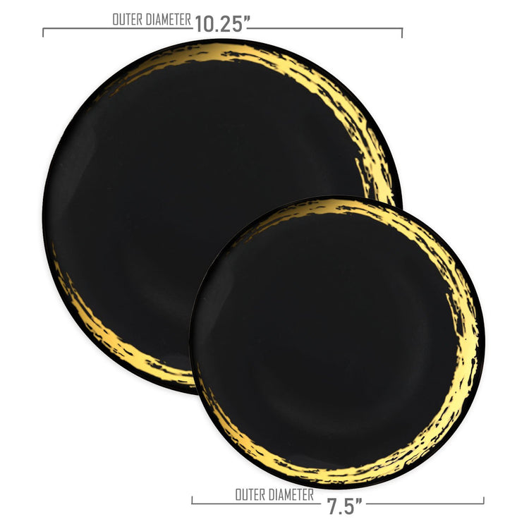 7.5" Black with Gold Moonlight Round Plastic Dinner Plates (120 Plates Per Case)