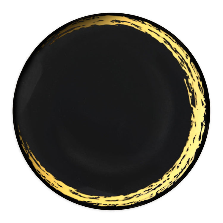 7.5" Black with Gold Moonlight Round Plastic Dinner Plates (120 Plates Per Case)