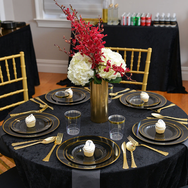 Black Plastic Plates with Gold Rim
