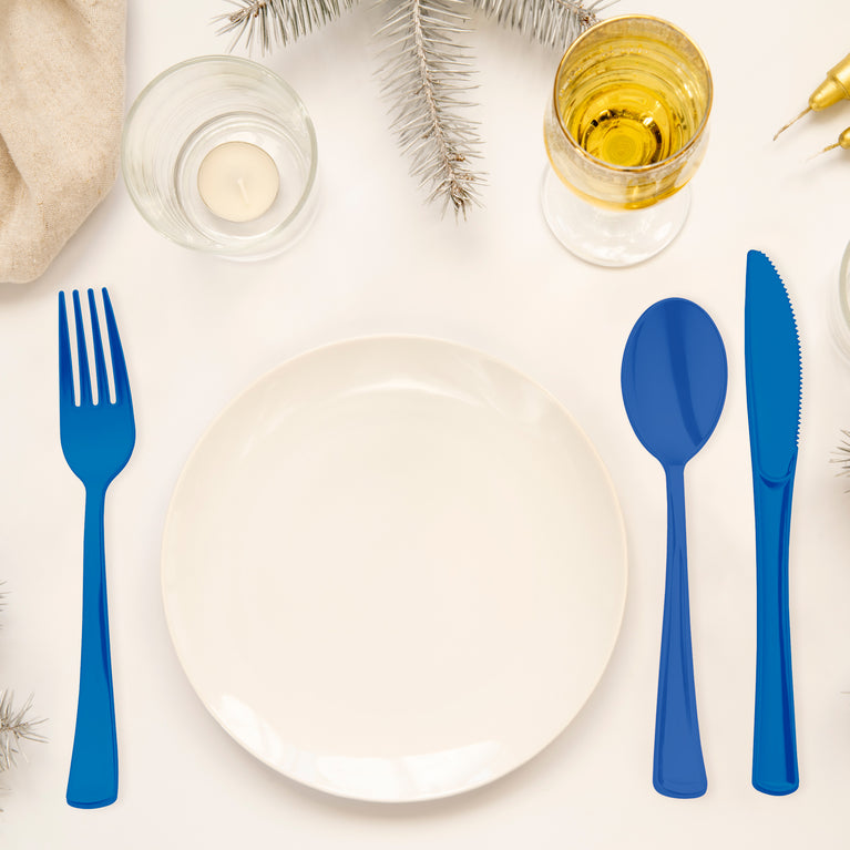 Blue cutlery set ideal for kids parties, showers and outdoor picnics