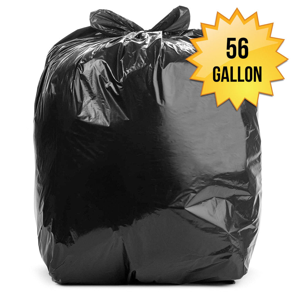 Tied heavy duty black garbage bag in use