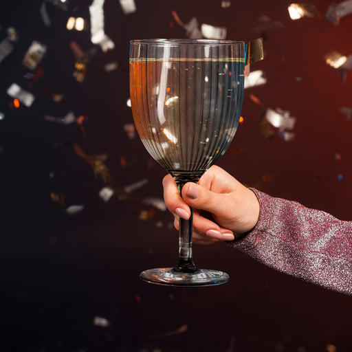 13oz Clear Ribbed Plastic Wine Glasses