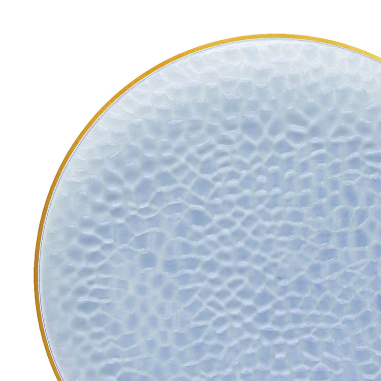 Clear Blue with Gold Rim Hammered Glass Plastic Plates