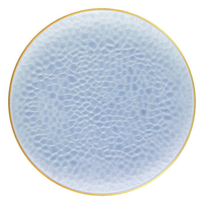 Clear Blue with Gold Rim Hammered Glass Plastic Plates