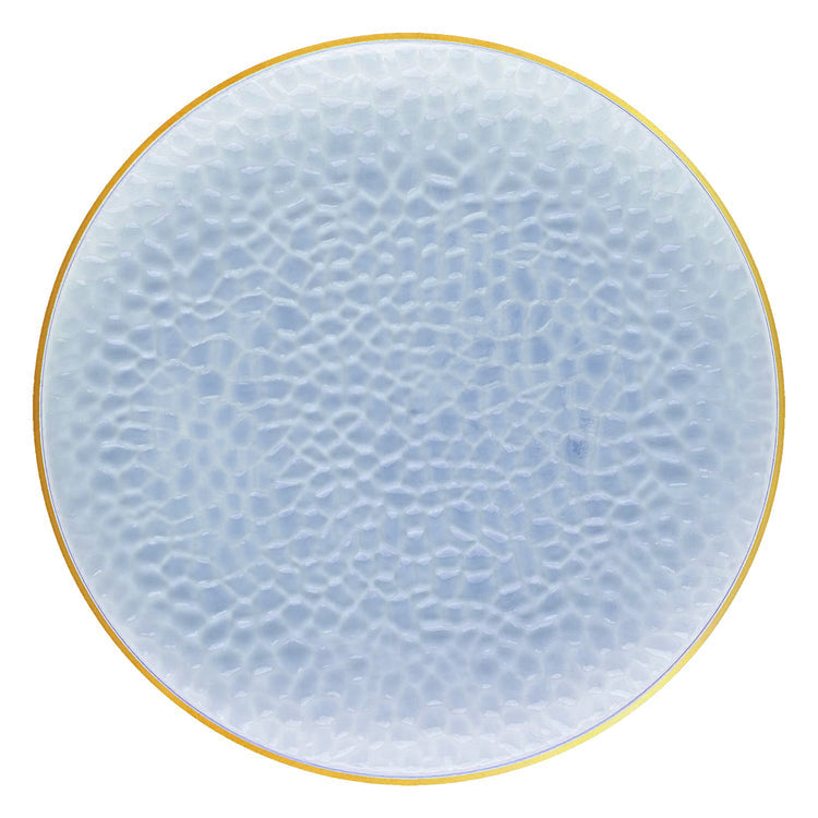 Clear Blue with Gold Rim Hammered Glass Plastic Plates