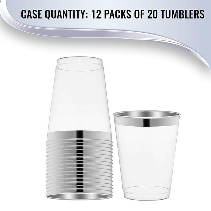 12 oz. Clear with Metallic Silver Rim Round Disposable Plastic Tumbler (240 Tumblers Per Case)