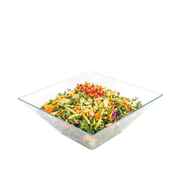 128oz Square Disposable Plastic Serving Bowls- 24/CS (White & Clear)