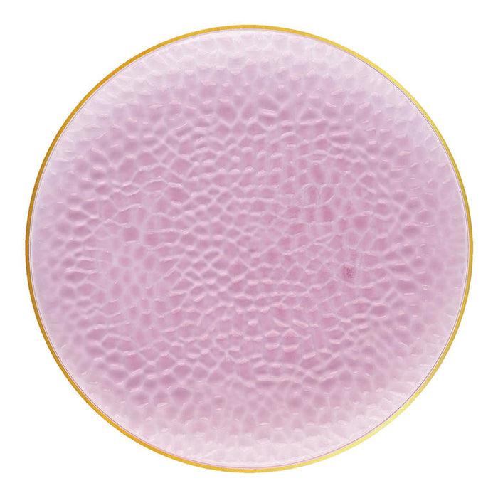 Clear Pink with Gold Rim Hammered Glass Plastic Plates