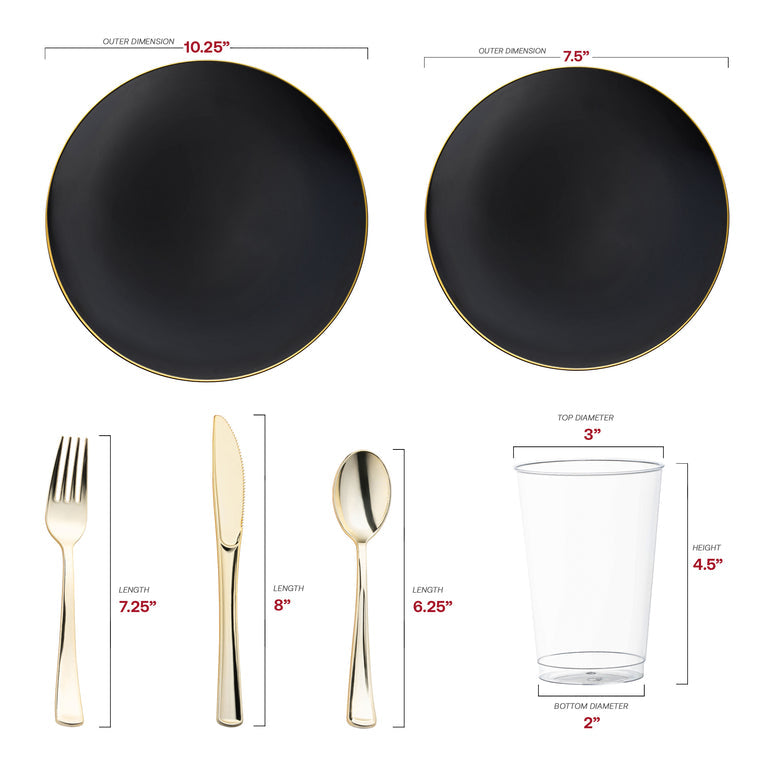 Organic Round With Gold Rim Disposable Dinnerware Set – Elegant Plastic Plates for Events