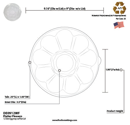 Fineline DE0912WF 12 count deviled egg tray specifications and dimensions