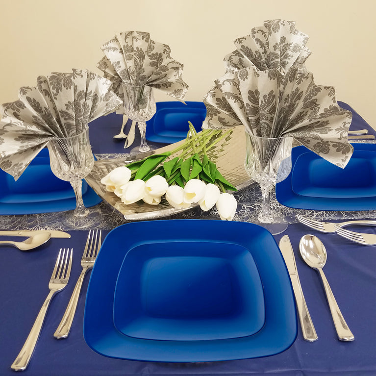 Solid White Flat Rounded Square Disposable Plastic Plates