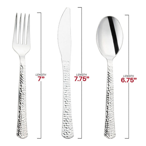 Silver Hammered Design Disposable Plastic Cutlery