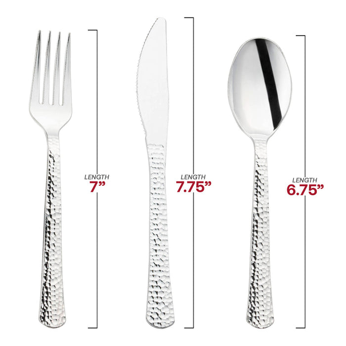 Silver Hammered Design Disposable Plastic Cutlery