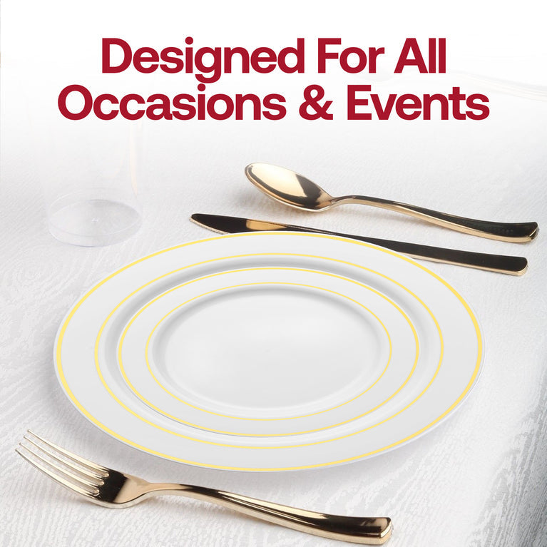 White Plastic Plates with Gold Rim