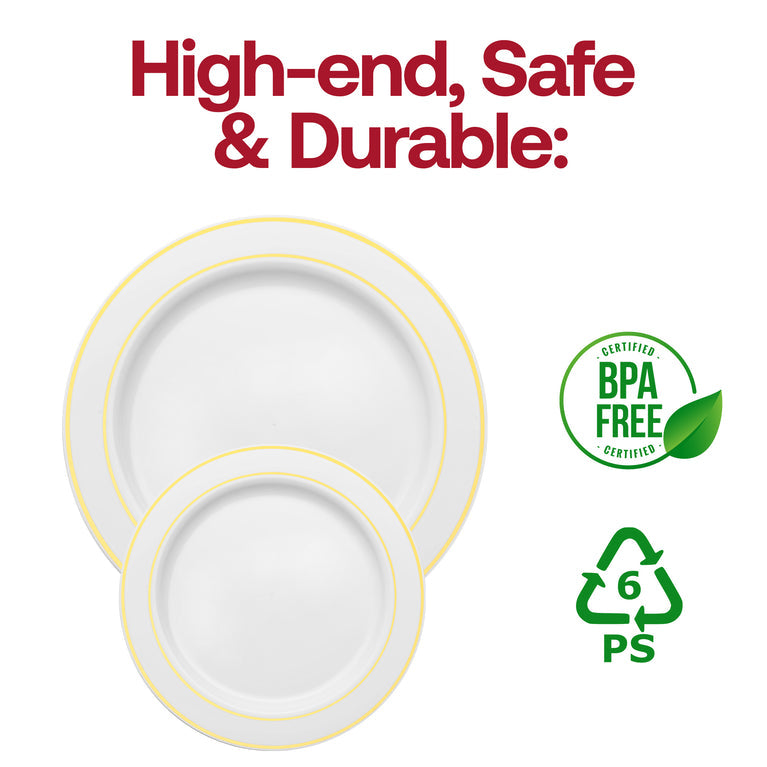 White Plastic Plates with Gold Rim