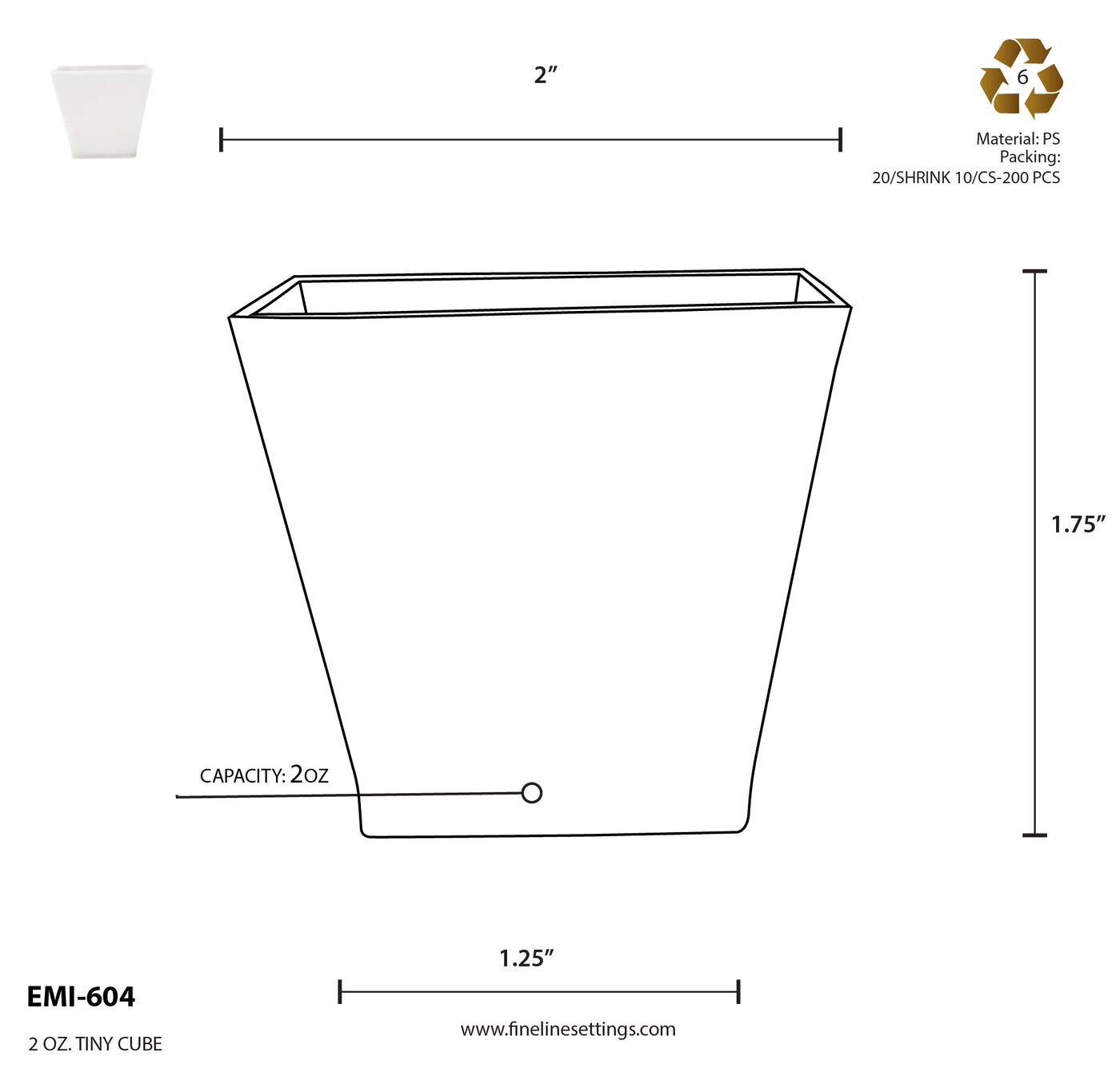 Fineline Tiny Temptations 2 oz Tiny Cube dimensions & specifications (EMI-604)