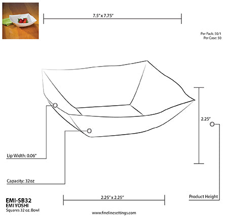 32 oz. Wave-trends Square Serving Bowl (50/CS)