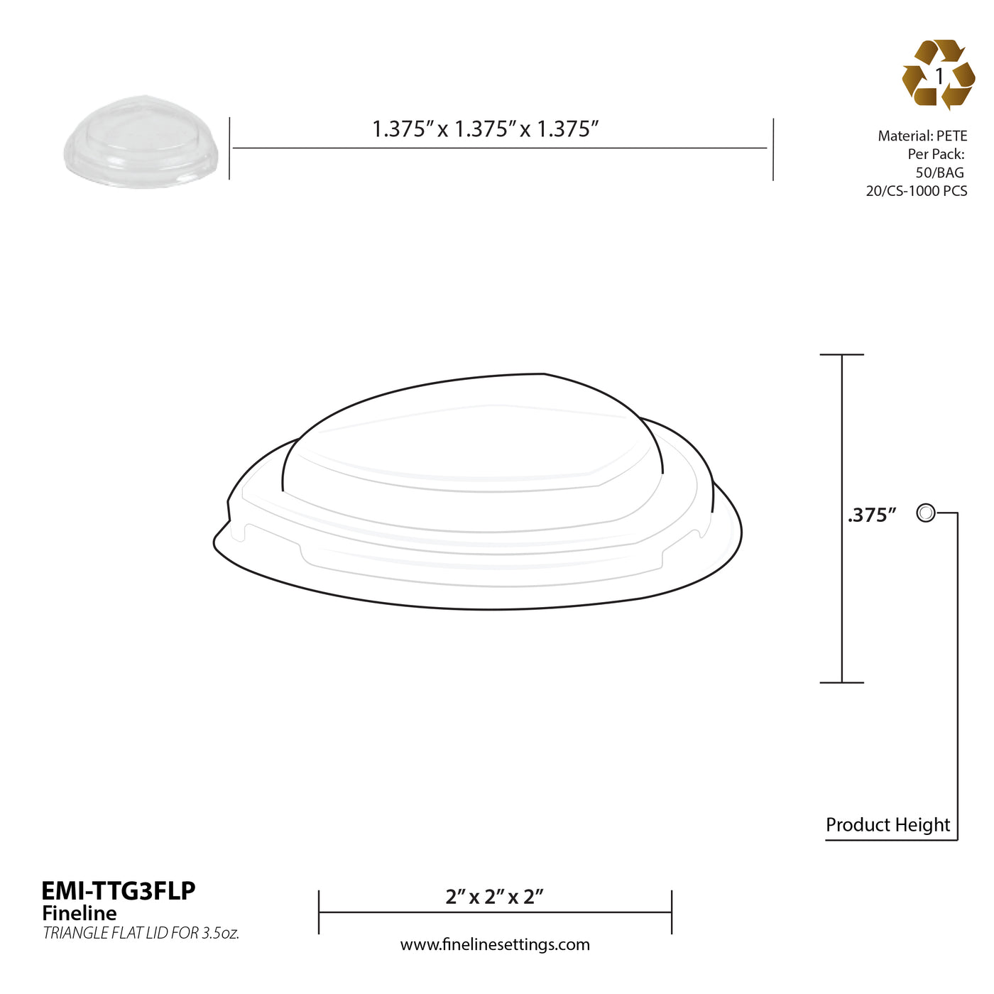 Fineline Tiny Temptations Triangle Flat Lid EMI-TTG3FLP specifications