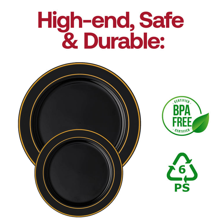 Black Plastic Plates with Gold Rim