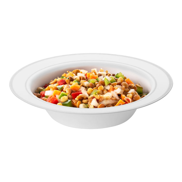 White Plastic 12oz Bowls with Silver Rim