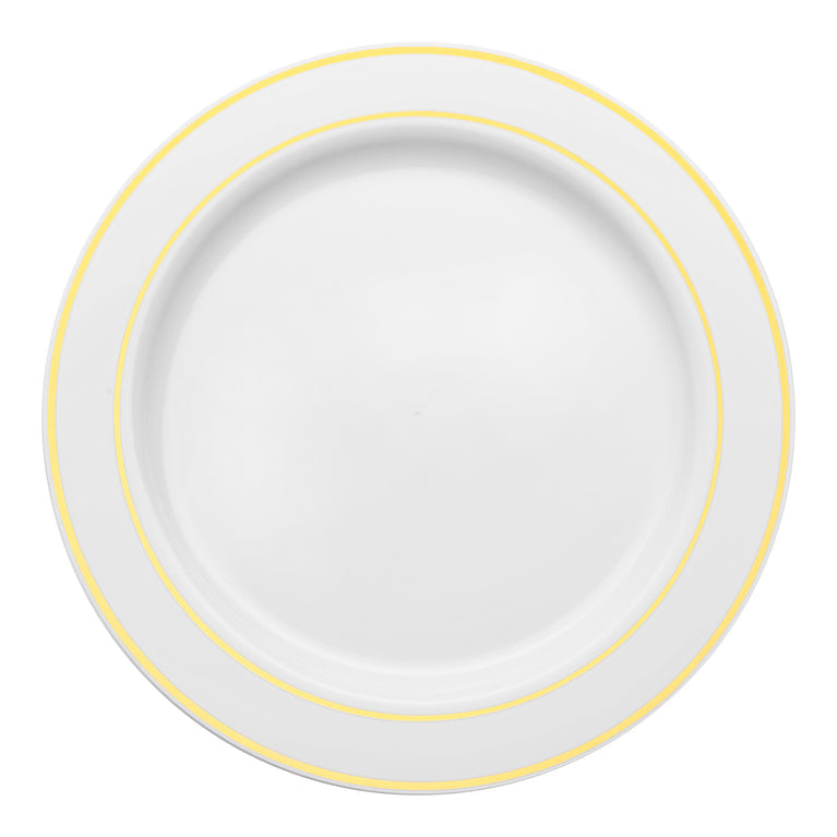 White Plastic Plates with Gold Rim