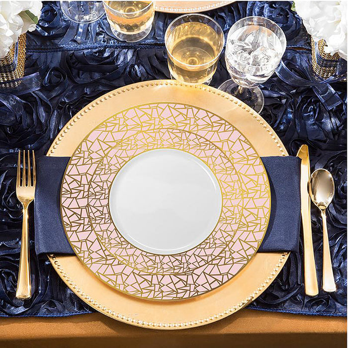 White Plastic Plates with Pink & Gold Mosaic Rim