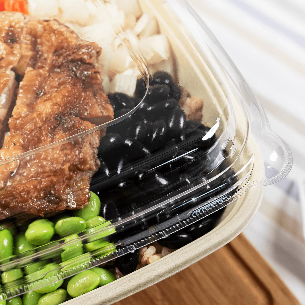 PET Dome Lid for 24, 32, 48 oz Bagasse Square Bowl - 300 pcs