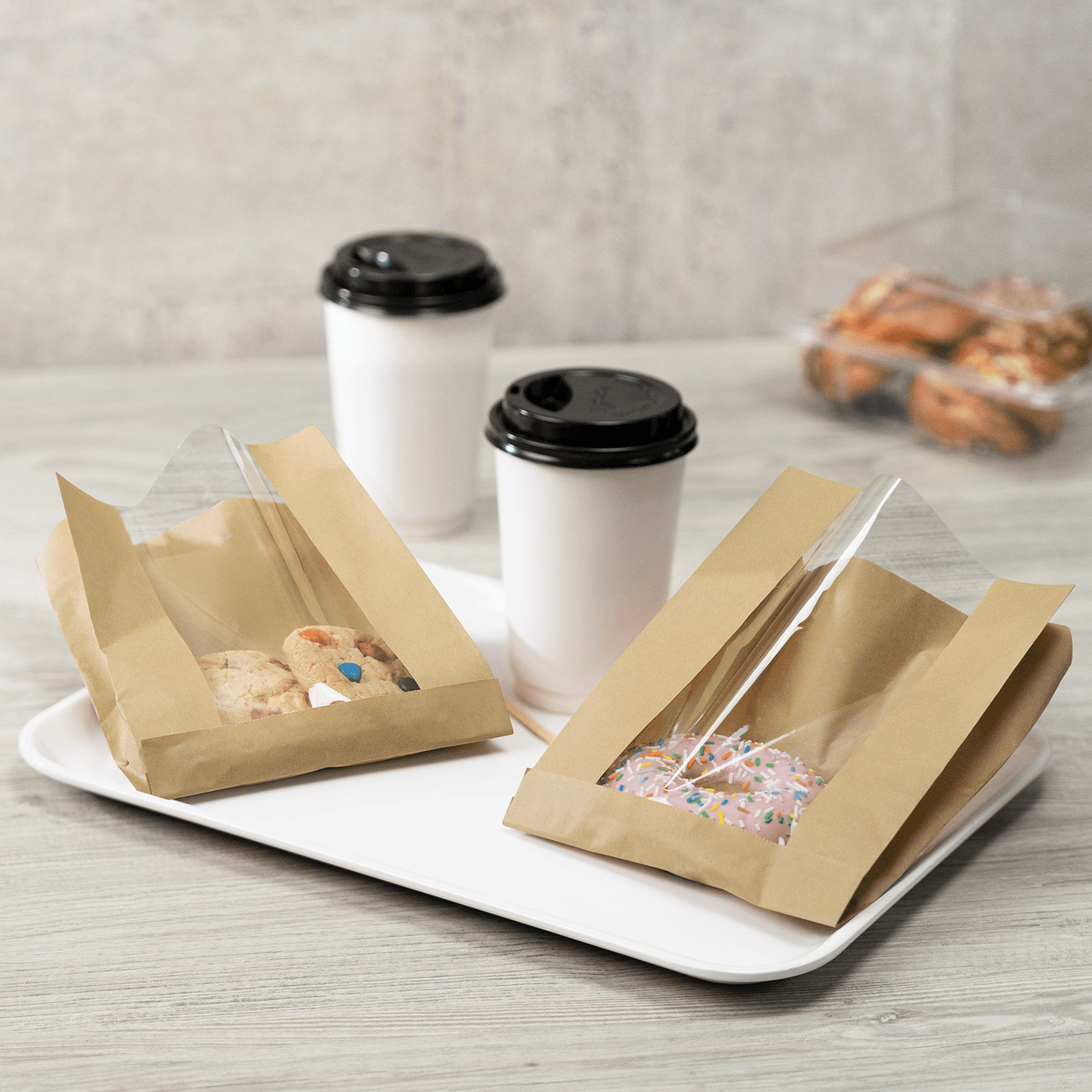 6.5 x 8.7 inch kraft windowed pastry bag front view