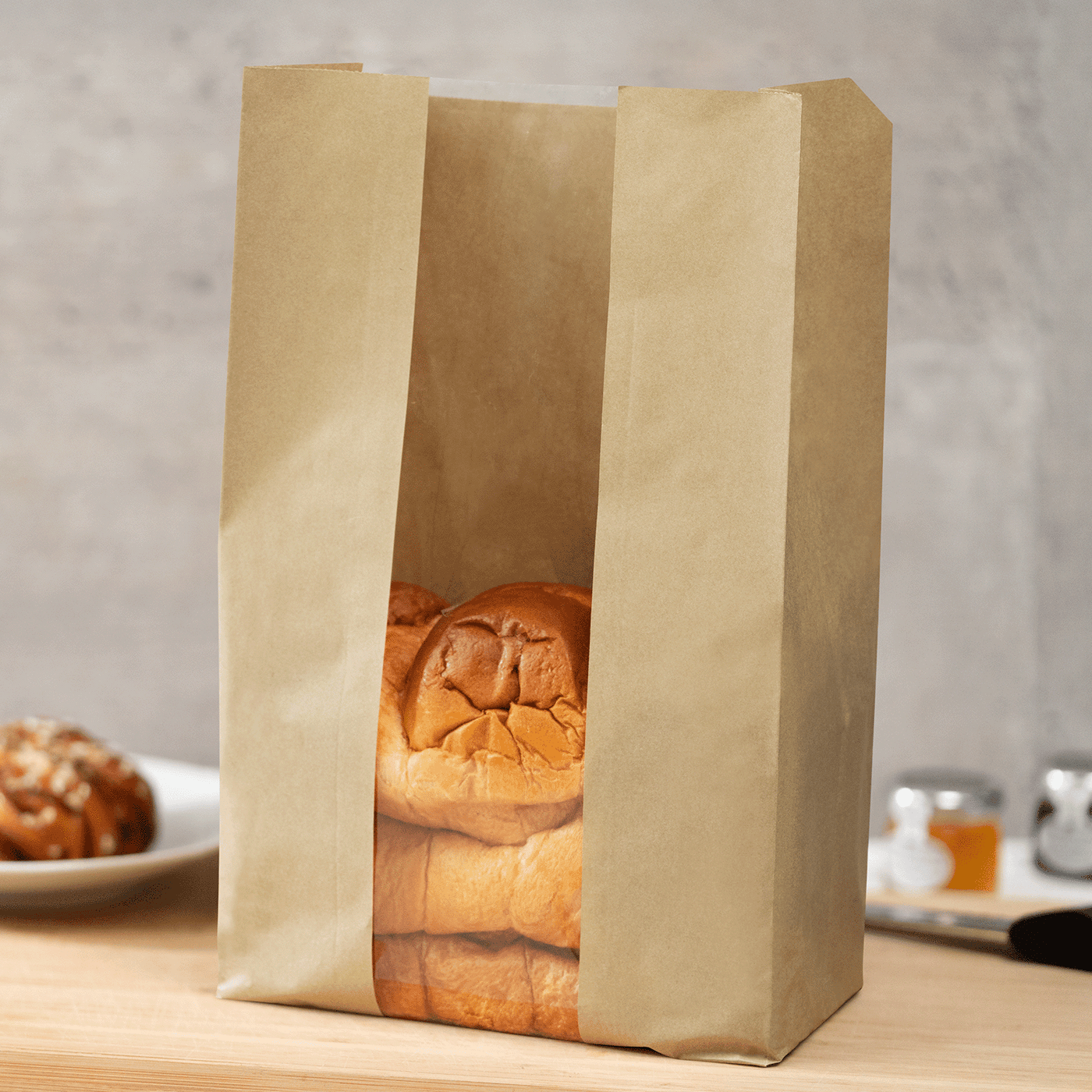 7.3 x 13.8 inch kraft windowed bread bag front view