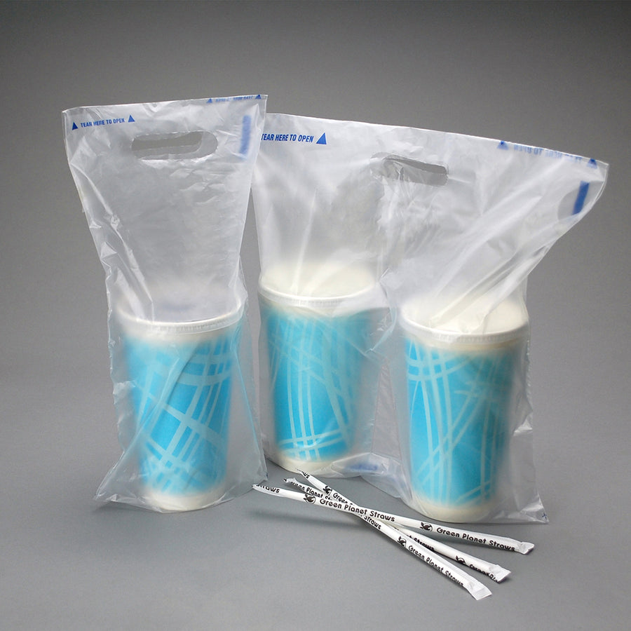 7" x 14" + 2.5"BG + 3.5"LP 1 mil Fast Take® Tamper-Evident 1-drink Beverage Carrier, Unprinted, 1000/CS