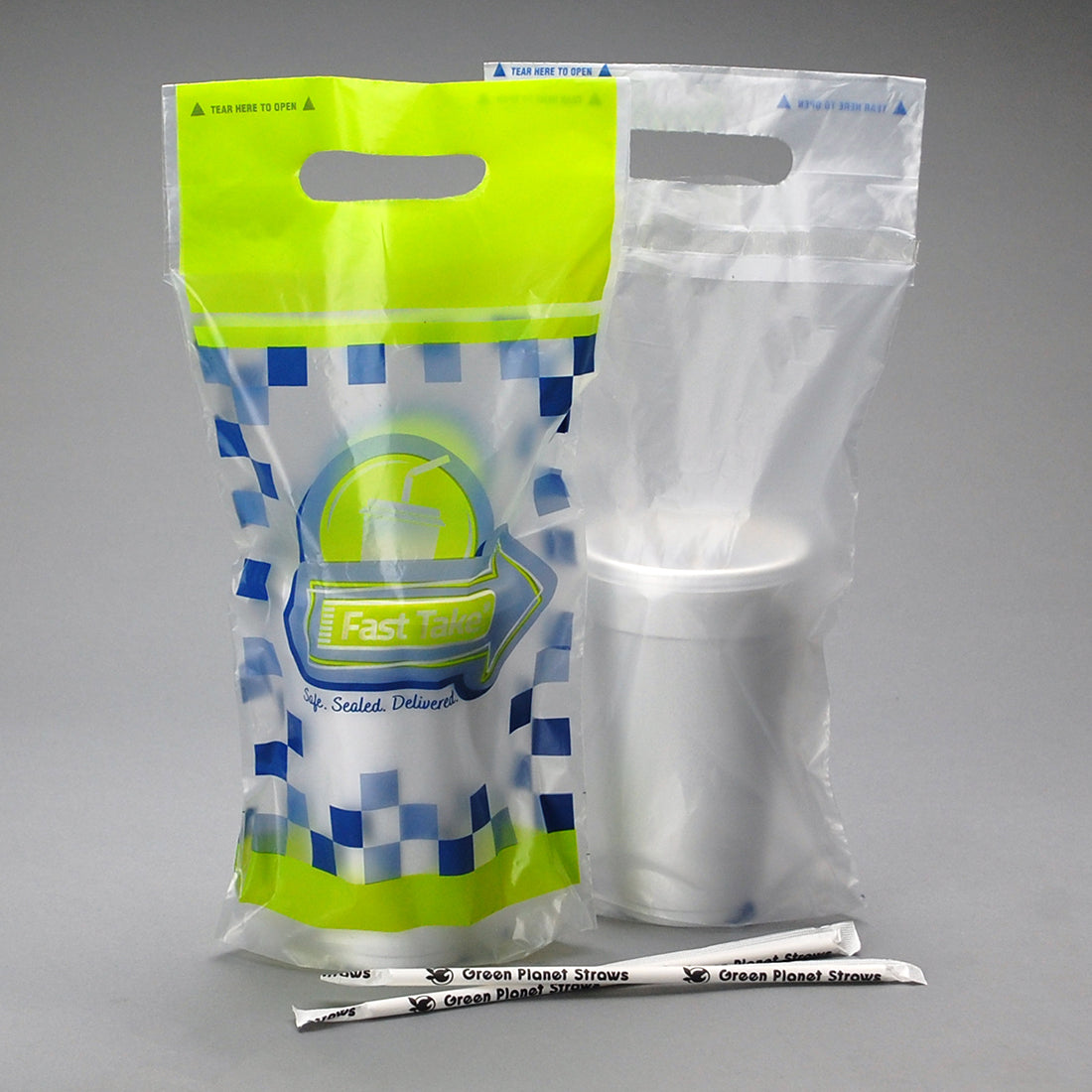 7" x 14" + 2.5"BG + 3.5"LP 1 mil Fast Take® Tamper-Evident 1-drink Beverage Carrier, Unprinted, 1000/CS