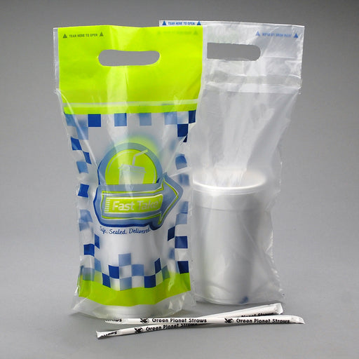 7" x 14" + 2.5"BG + 3.5"LP 1 mil Fast Take® Tamper-Evident 1-drink Beverage Carrier, Unprinted, 1000/CS