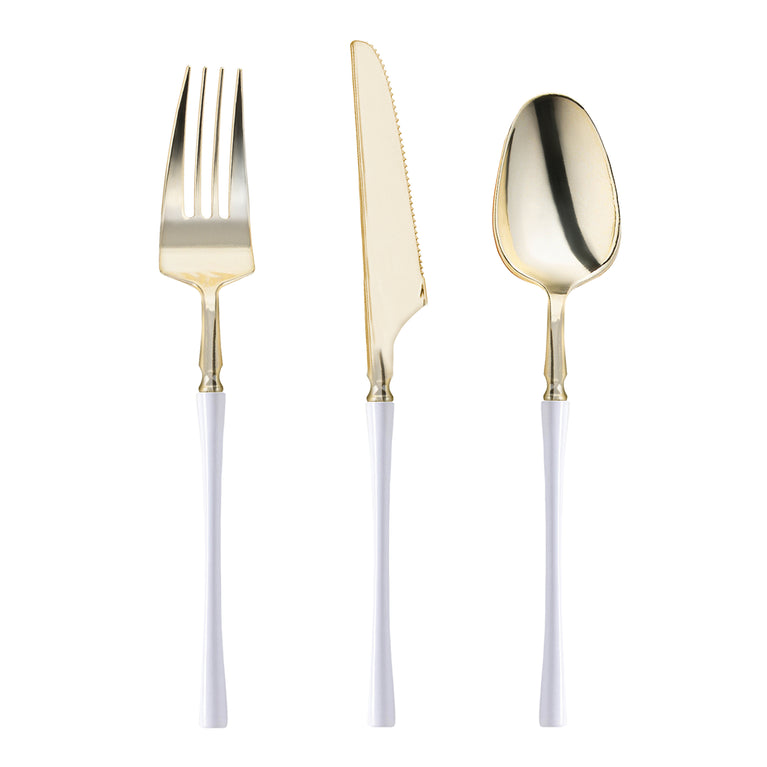 Gold with White Handle Moderno Disposable Plastic Cutlery