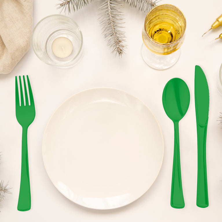Green cutlery great for birthday parties and school functions, sturdy and ready to use