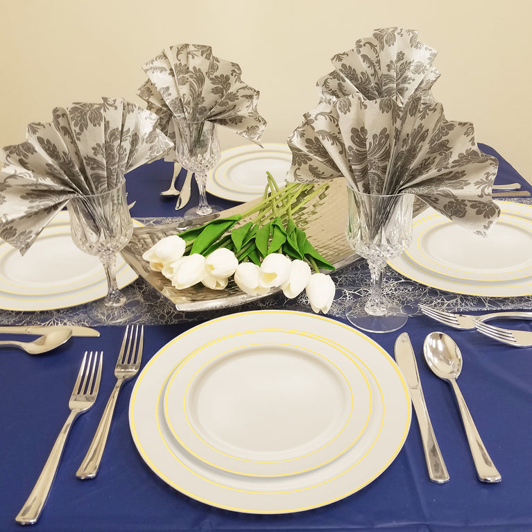 Ivory Plastic Plates with Gold Rim