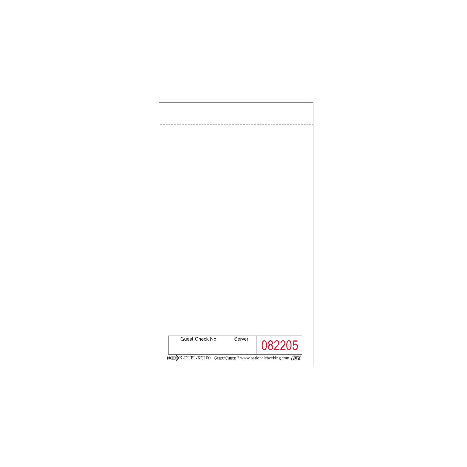 NCCO KC-100 Small Single Copy Paper Guest Check – White – 3.5” x 6”