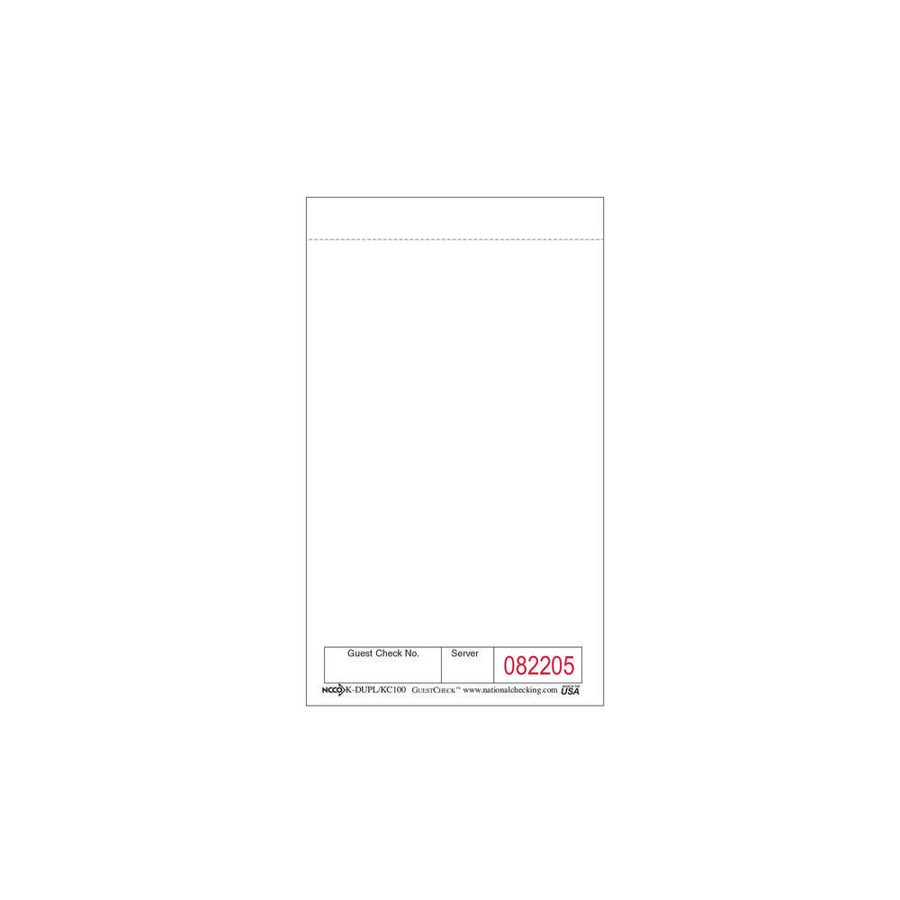 NCCO KC-100 Small Single Copy Paper Guest Check – White – 3.5” x 6”