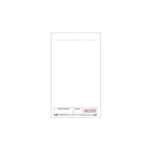 NCCO KC-100 Small Single Copy Paper Guest Check – White – 3.5” x 6”