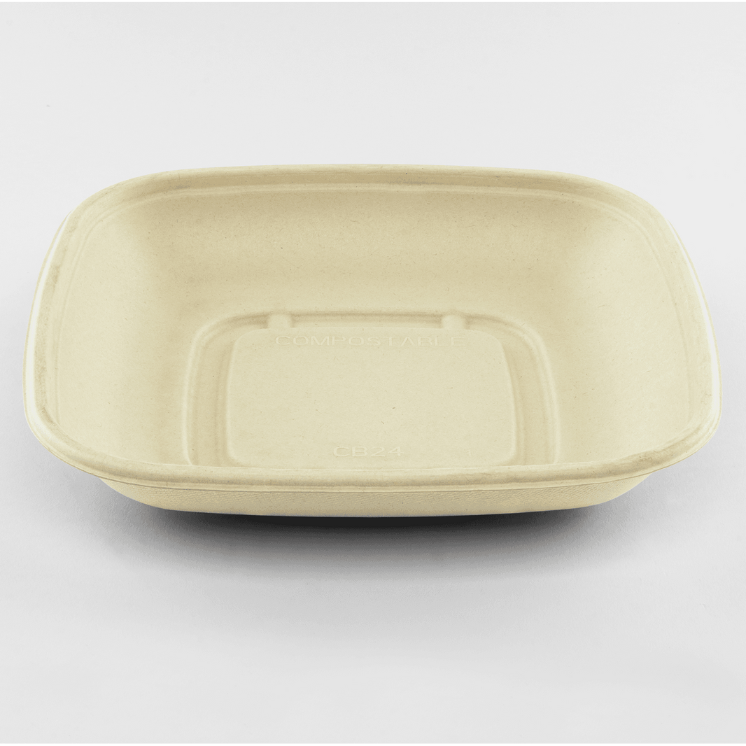 24oz PFAS Free Bagasse Square Bowl, Natural - 300 pcs