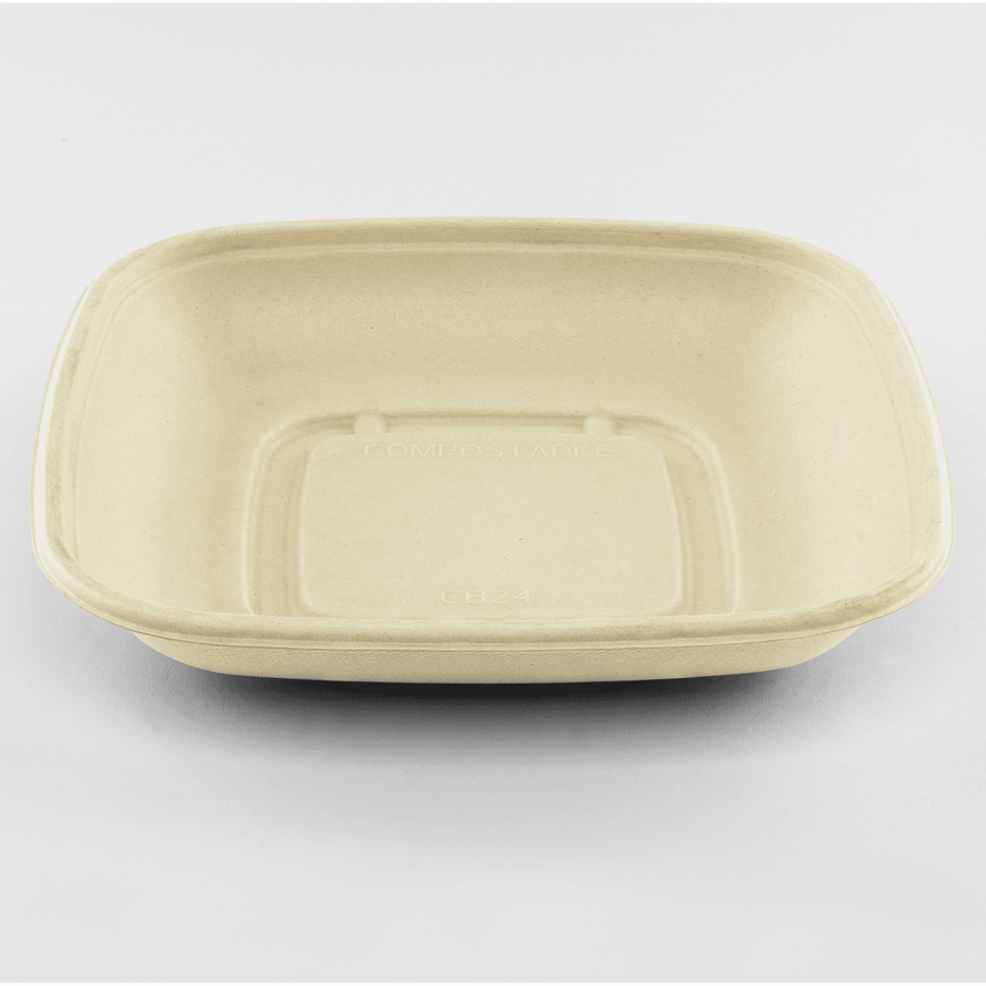 24oz PFAS Free Bagasse Square Bowl, Natural - 300 pcs