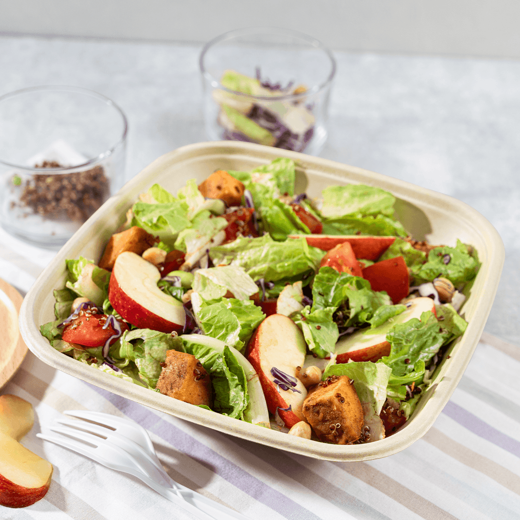 32oz PFAS Free Bagasse Square Bowl, Natural - 300 pcs