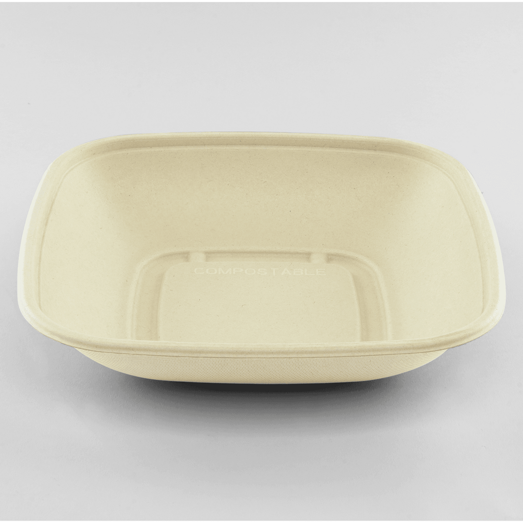 32oz PFAS Free Bagasse Square Bowl, Natural - 300 pcs