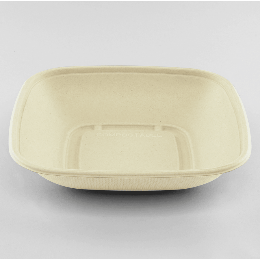 32oz PFAS Free Bagasse Square Bowl, Natural - 300 pcs