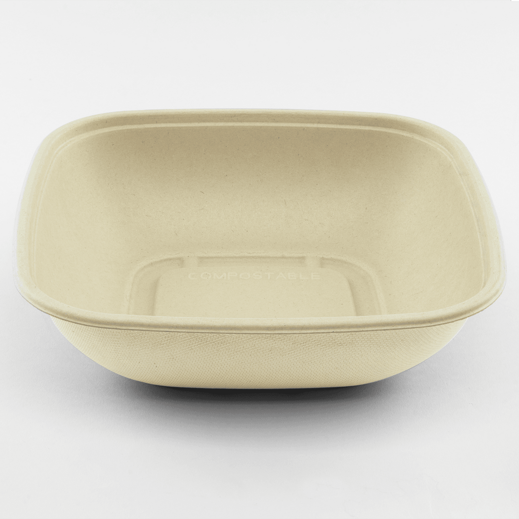48oz PFAS Free Bagasse Square Bowl, Natural - 300 pcs
