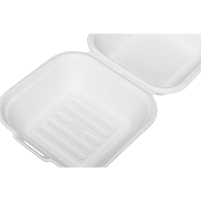 6''x6'' PFAS Free Compostable Bagasse Hinged Containers - 500 Containers