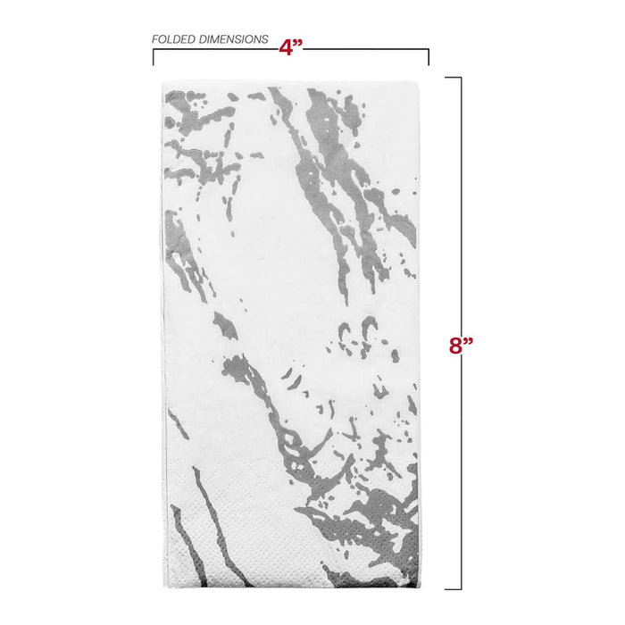 Durable White with Silver Marble Paper Dinner Napkins