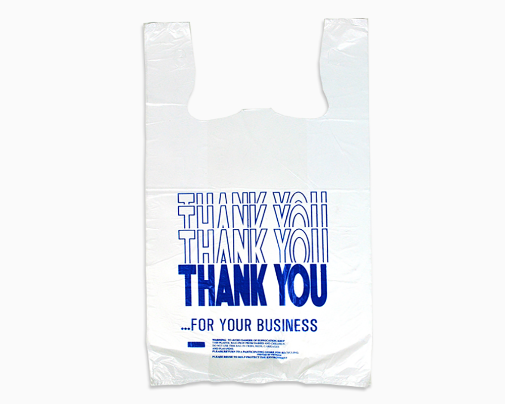 Large "Thank You" t-shirt bag with counter rack tabs, white HDPE