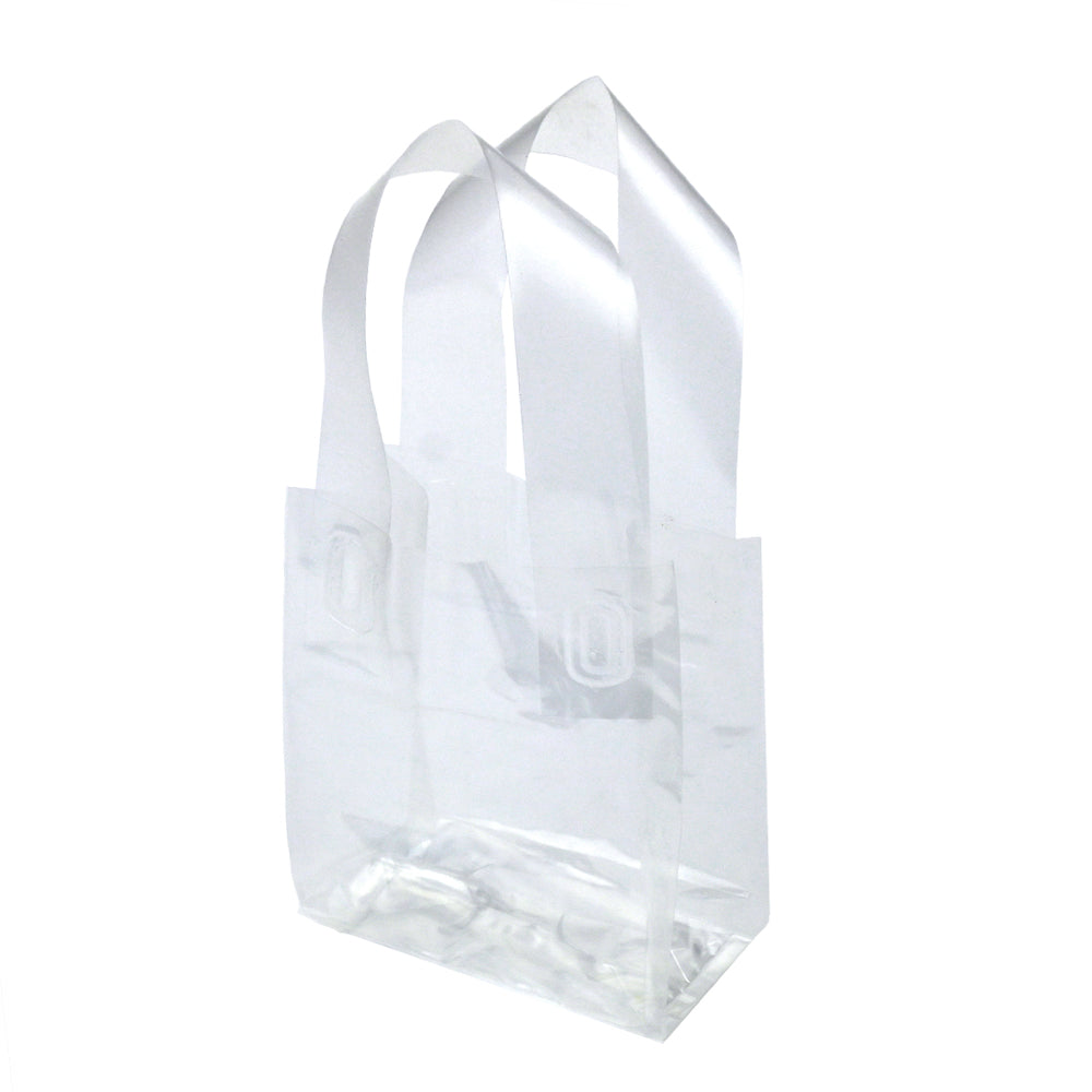 Medium soft loop handle bag standing upright with square bottom gusset